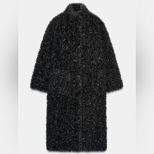 Zara NWOT long fleece coat zw collection taupe gray M